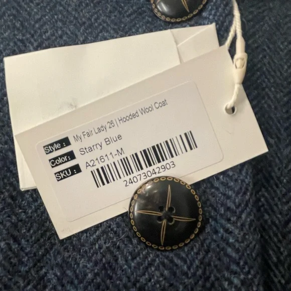 Linennaive My Fair Lady 26 Hooded Wool Coat size medium in Starry Blue NWT - Picture 3 of 8